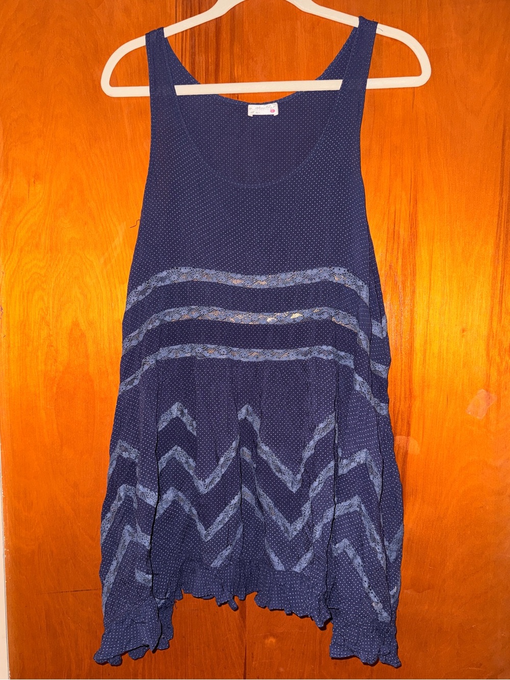 Vintage Free People Voile & Lace Trapeze Slip Dress (or Tunic) Blue Polka Dots 🔥